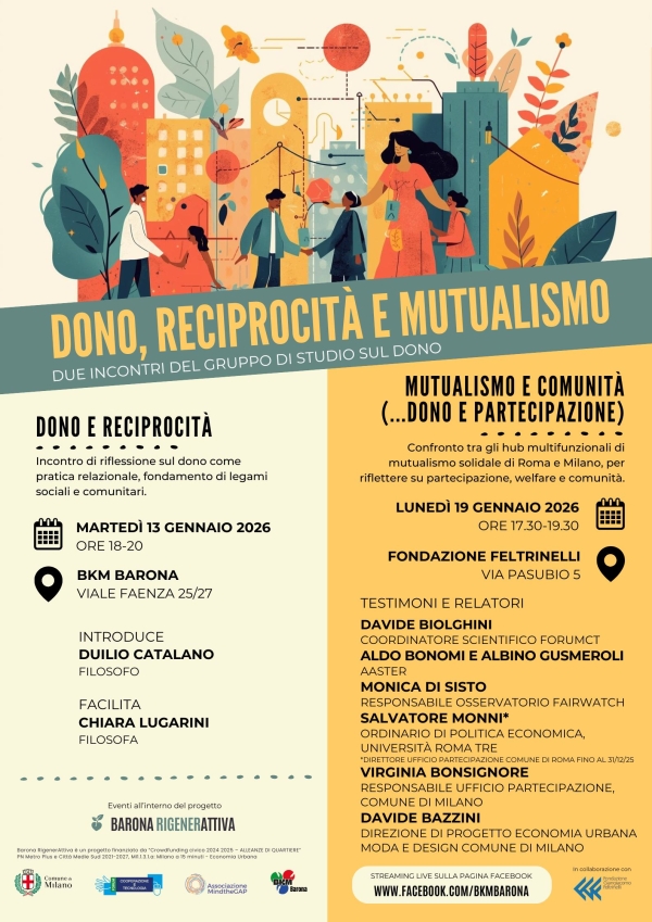 A gennaio due incontri su dono, reciprocità, mutualismo e comunità