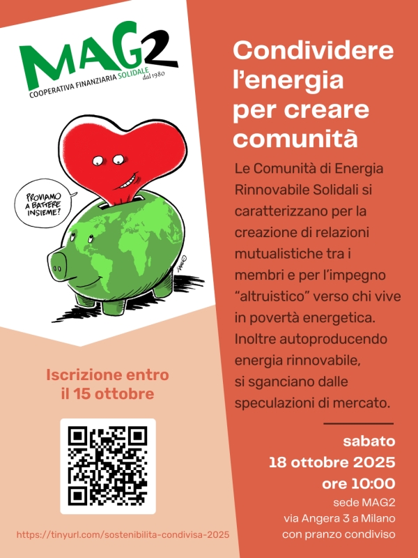 Condividere l'energia per creare comunità, incontro il 18 ottobre a Milano