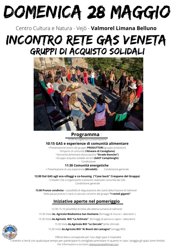 Incontro Rete Gas Veneto il 28 maggio a Vejò (BL)