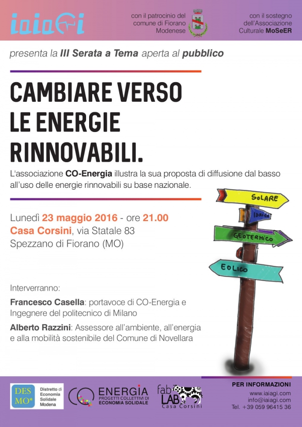 Verso le energie rinnovabili, il 23 maggio a Spezzano di Fiornano (MO)