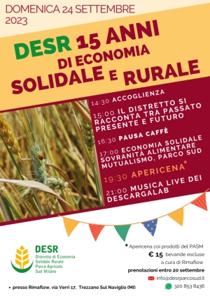 DESR, il 24 settembre festa per i 15 anni di economia solidale e rurale