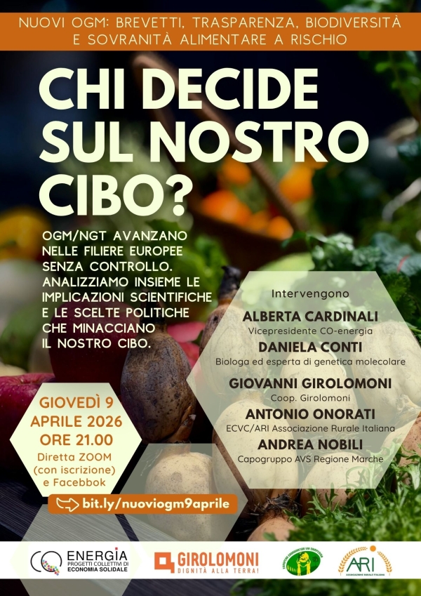 Chi decide sul nostro cibo? Incontro online il 9 aprile